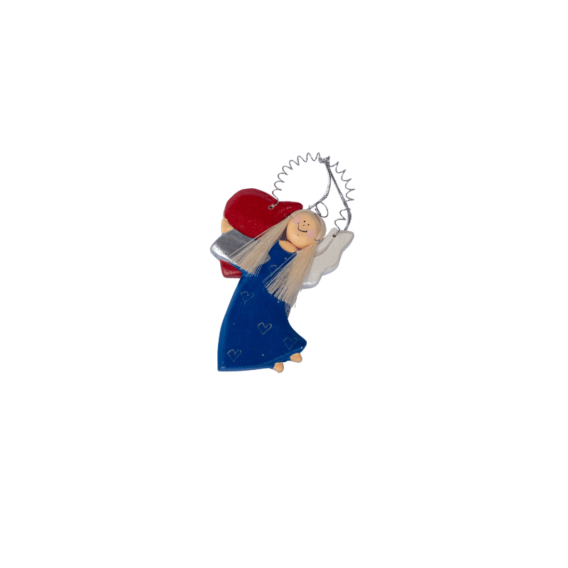 Blue Angel Heart Xmas Ornament