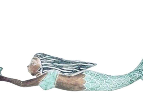 Green Wooden Mermaid Holding A Sea Star