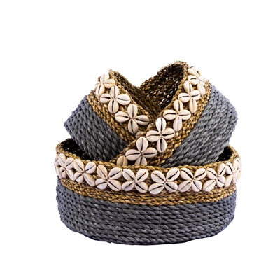 A Set Of 3 Mini Sura Basket With Sea Shells - Image 2