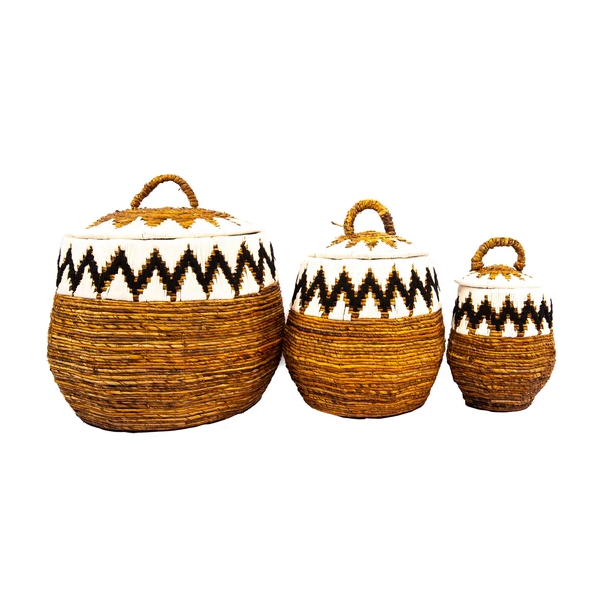 A Set Of 3 Natural White Laundry Basket Dayak - Image 2