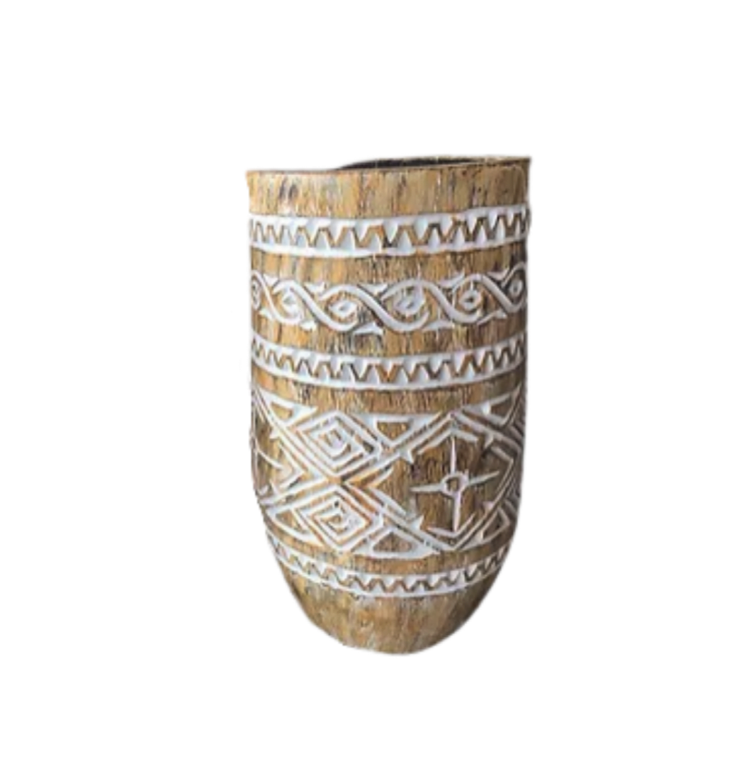 Palm Carved Pot- Pot en Palmier Sculpté Tribal - Image 3