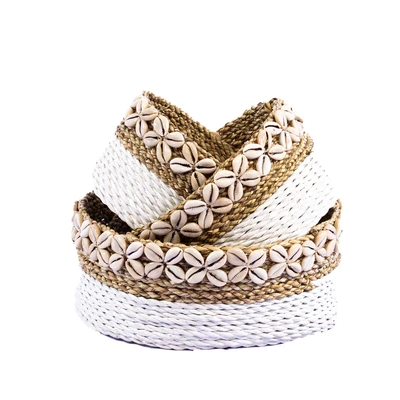 A Set Of 3 Mini Sura Basket With Sea Shells - Image 3