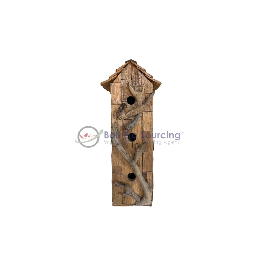 3 Hole Bird House Natural