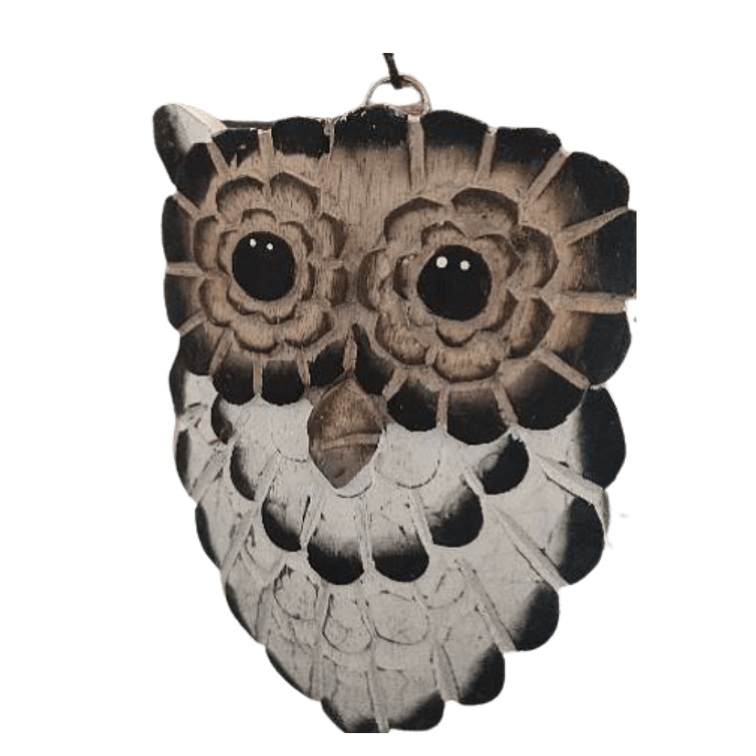 A Set Of 3 Wooden White & Black Owl