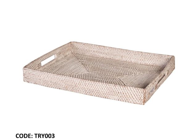 Plateau rectangulaire en rotin beige