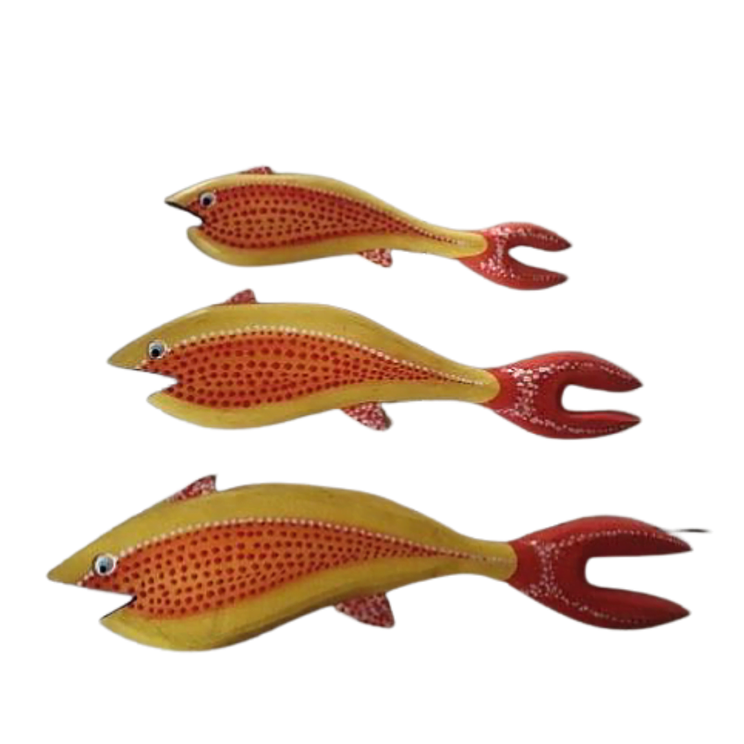 A set Of 3 Yellow Wooden Fish