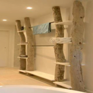 Large double shelves in rustic solid wood - RACK TOWEL