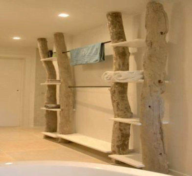 Large double shelves in rustic solid wood - RACK TOWEL