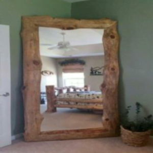 Large mirror with rustic wood frame