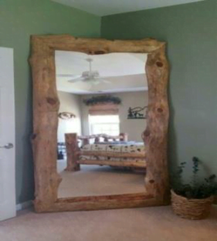 Large mirror with rustic wood frame