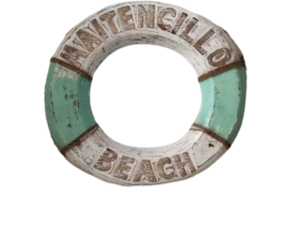 Beach Decor Life Ring,Tiki Bar Hut"Maintencillo  Beach" Green