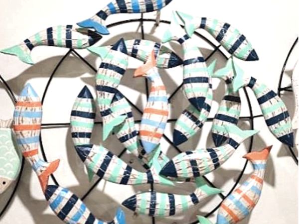 Wall Decoration Of  A  Group Of Orange Blue GreenFish