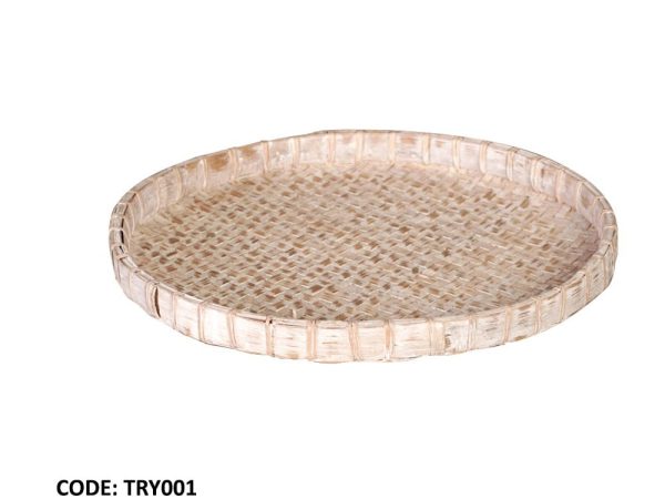 Plateau rond en rotin clair