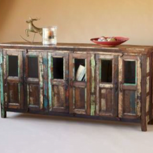 Large rustic wooden 6-door chest of drawers