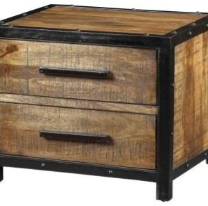 Bedside table 2 wooden drawers in metal frame