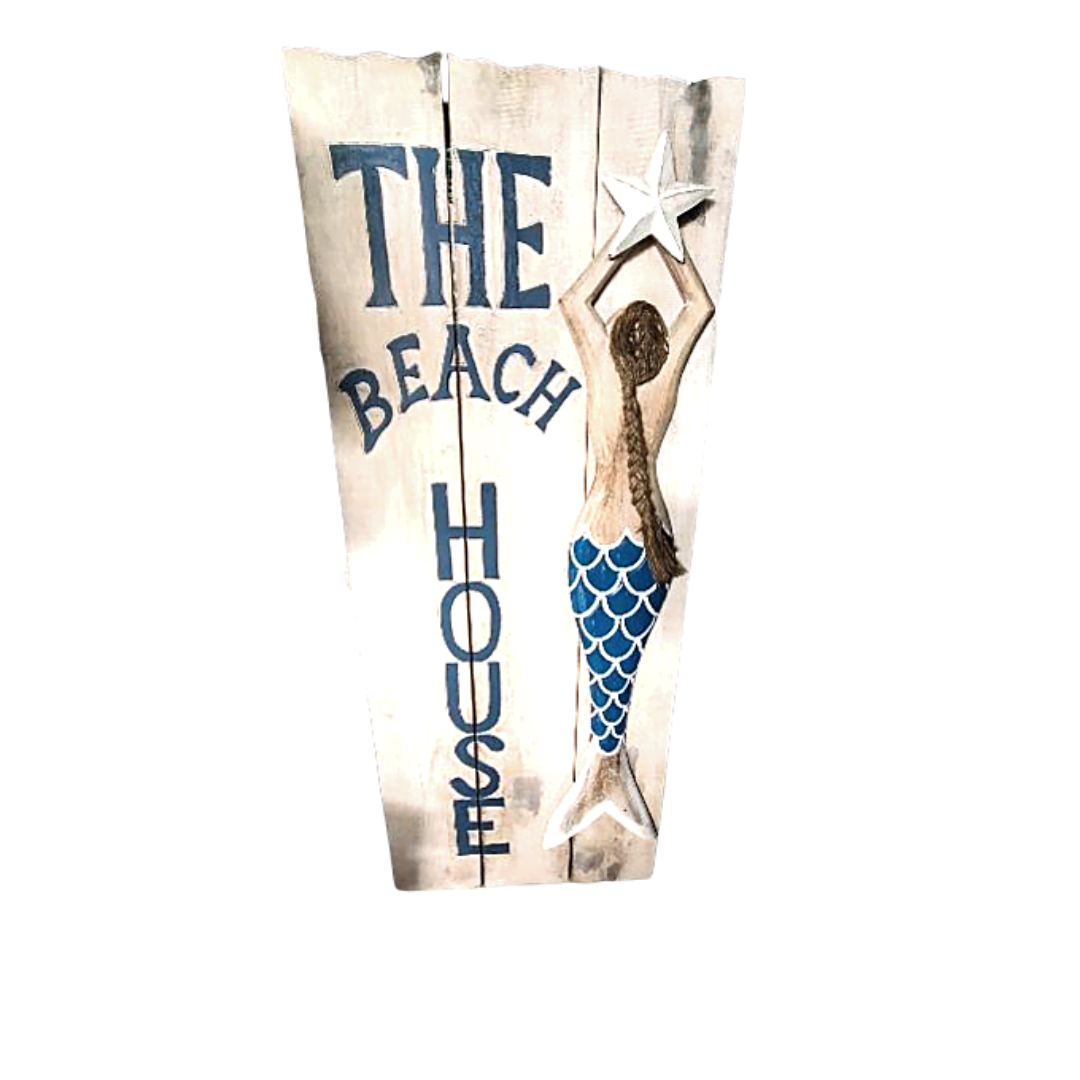 Wall decor "Beach House" With Blue Mermaid