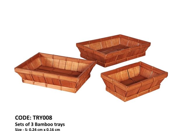 Ensemble de trois plateaux en bambou