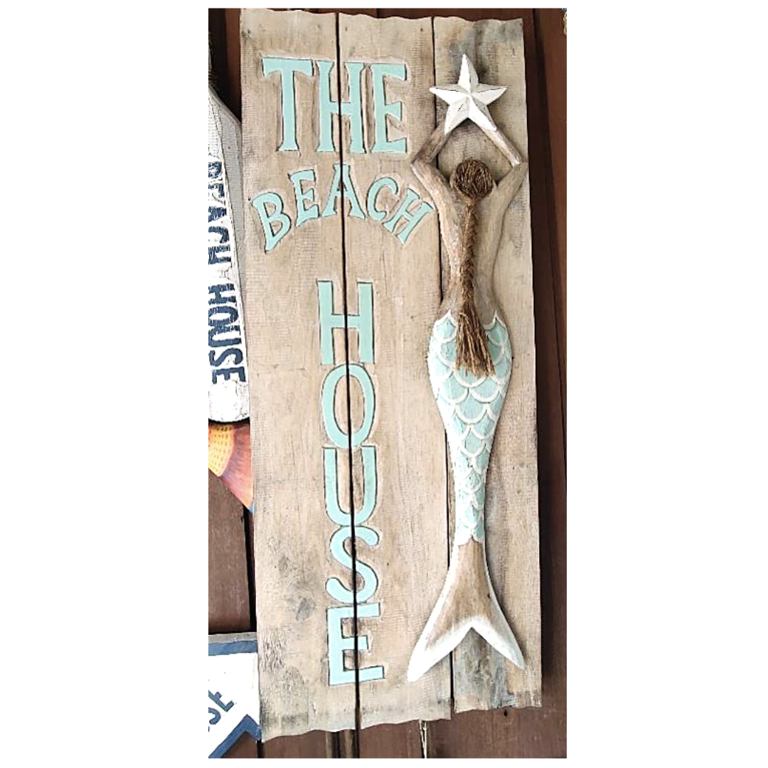 Wall decor "Beach House" With Green Mermaid