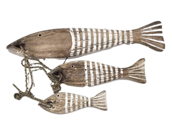 A Set Of 3 Wooden Fish Decor