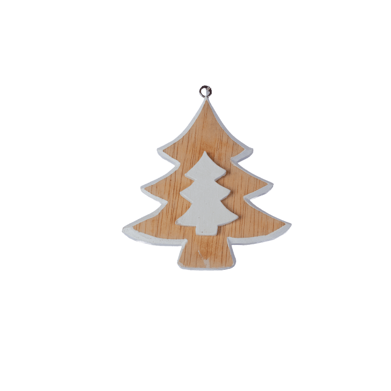 Wooden Christmas Tree Xmas Ornament White