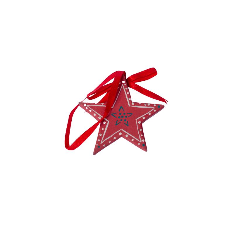 Wooden Red Star Xmas Ornament