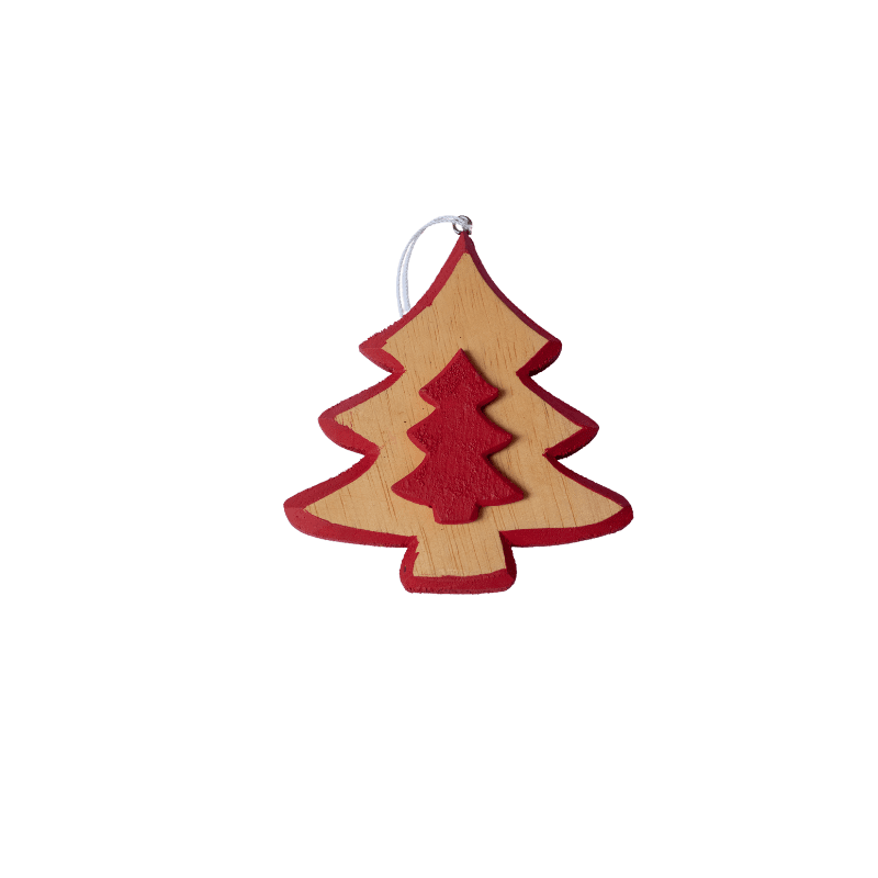 Wooden Christmas Tree Xmas Ornament Red
