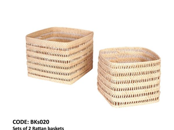 Ensemble de 2 paniers rectangulaires en bambou clair
