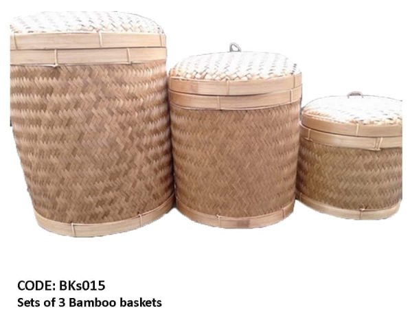 Ensemble de 3 paniers cylindriques en rotin beige