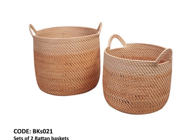 Ensemble de 2 paniers ronds avec lances en rotin