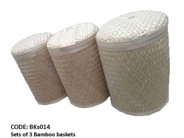 Ensemble de 3 paniers cylindriques en rotin clair