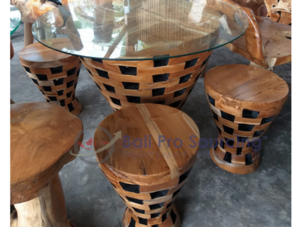 A Set Of A Wooden Table And  Four Chairs