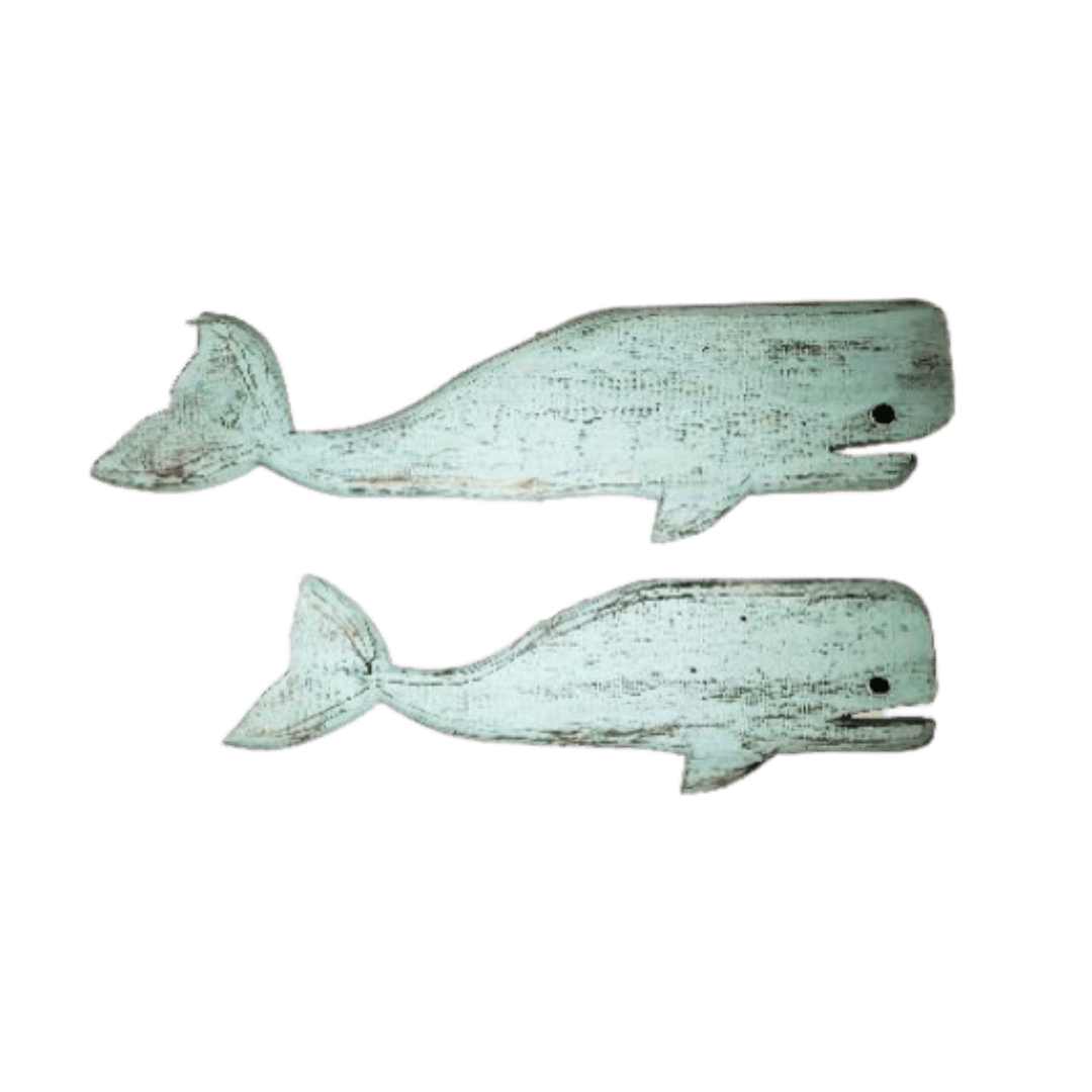 A Set Of 2 Wooden Whales
