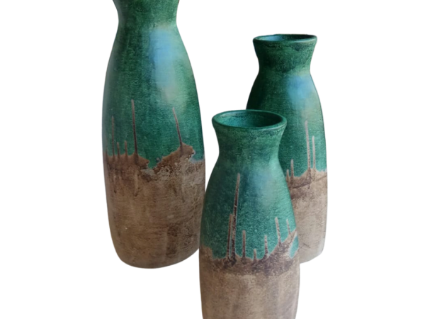 A Set Of 3 Green Brown Pot