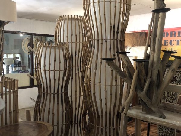 A Set Of 3 Standing Bamboo lamp
