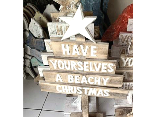 Big Wooden Christmas Tree "Have Yourselves Beachy Christmas"