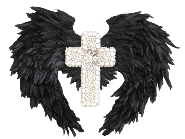 Black Feather Wings With Seashells