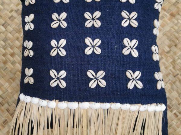 Blue Flower Sea Shell pillow cover with Raffia