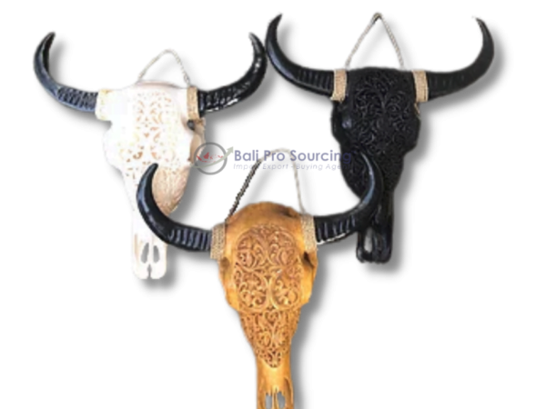 Cow's Skull Resin Leaf Carved