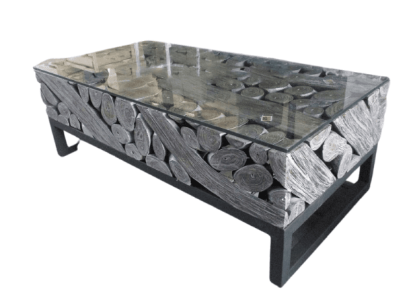 Dayak Rectangular Coffee Table with black iron legs hollo with glass