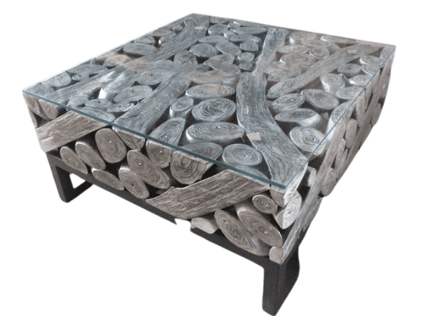 Dayak Square Coffe Table with iron legs hollow with glass