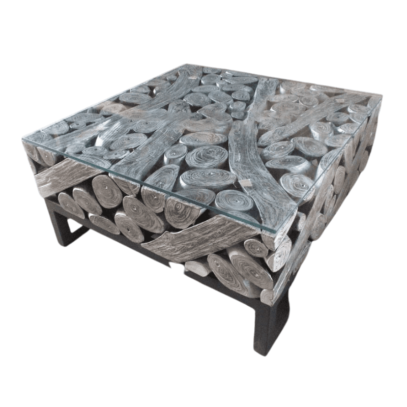 Dayak Square Coffe Table with iron legs hollow with glass