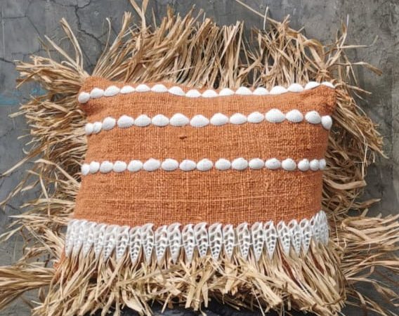 Luisa Orange Sea Shell pillow cover with Raffia