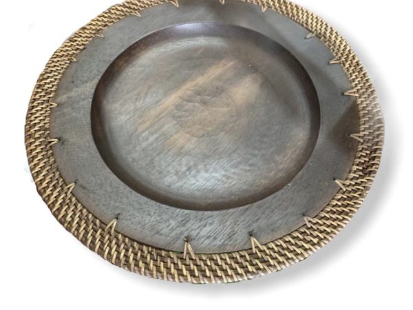 Plate 50 cm wood and natural rattan