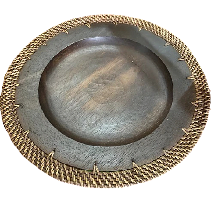 Plate wood and natural rattan - Assiette en bois et rotin