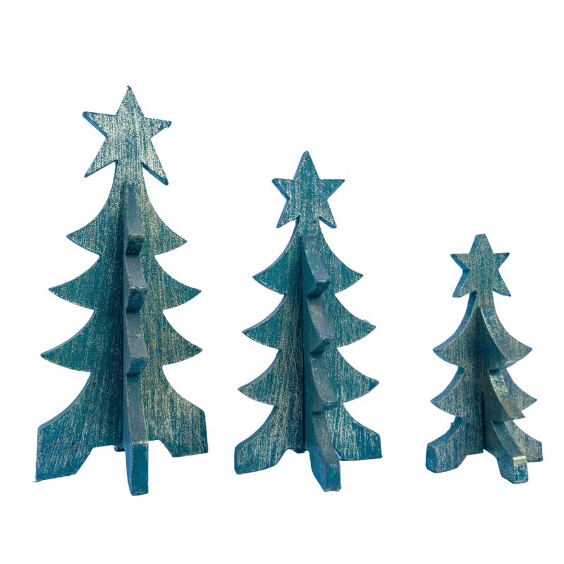 Set of 3 Wooden Christmas Tree With Star