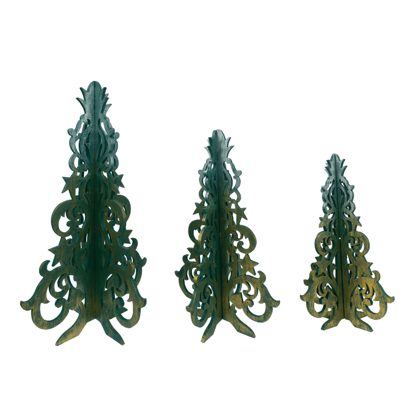 Set of 3 Wooden Christmas With Pineapple on Top