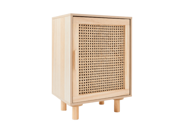 Teak Wood And Rattan Bedside
