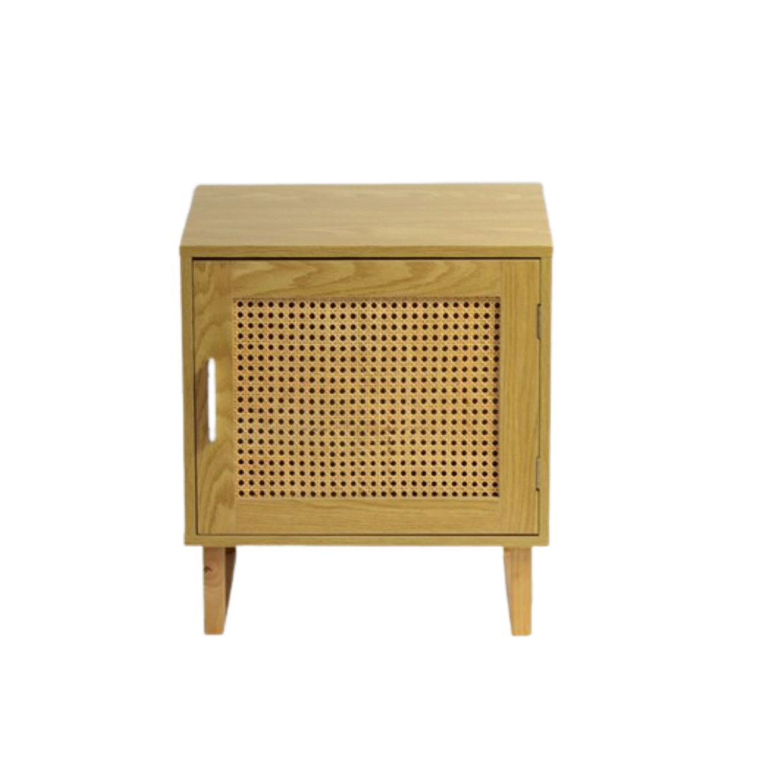 Teak Wood And Rattan Bedside
