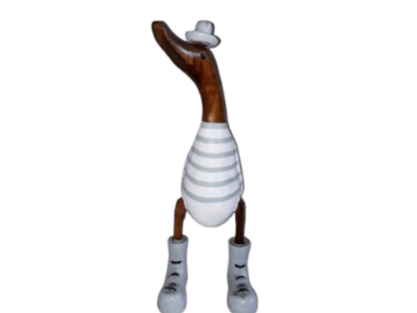 Wooden Duck With White Grey Striped T-Shirt