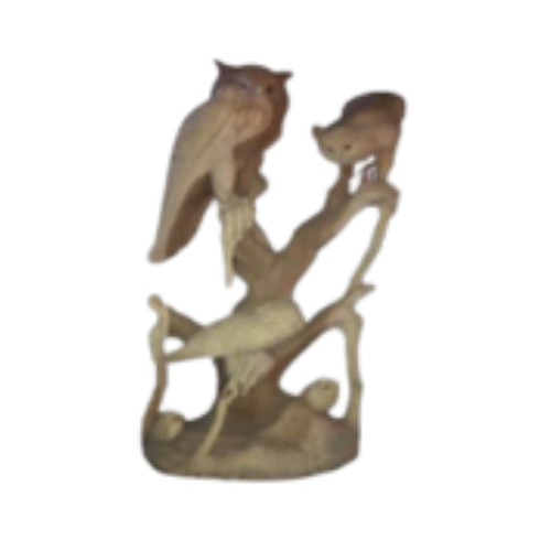 Wooden Owl Group with Five Kids